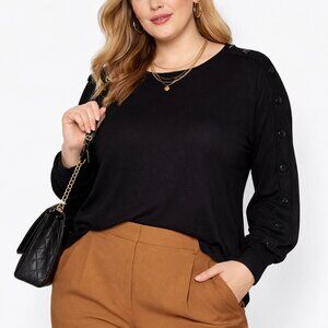 XL Black Long Sleeve Sweater  Top with Button Details Karl Lagerfeld Paris